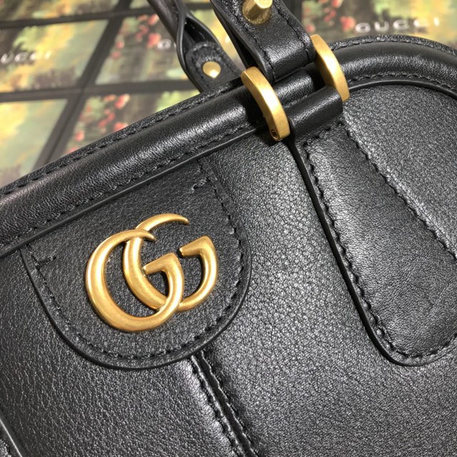 Gucci高仿專櫃女包 515937 古馳手提包 GUCCI古奇女士GG黑色牛皮手提包  gqy2891